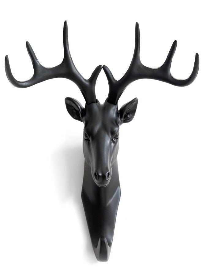 Mockery Deer Head Antlers Wall Hook for Hanging Hat Scarf Bag Key Clothes Bathroom Kitchen Towel Holder Hanger Rack Elegant Wall Decoration Wall Mounted Decorative Organizer Without Drilling (Black) - Image 1